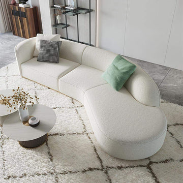 134" Curved White Sectional Sofa Upholstered 5-Seater Floor Sofa Faux-Fur Polyester-Richsoul-Furniture,Living Room Furniture,Sectionals